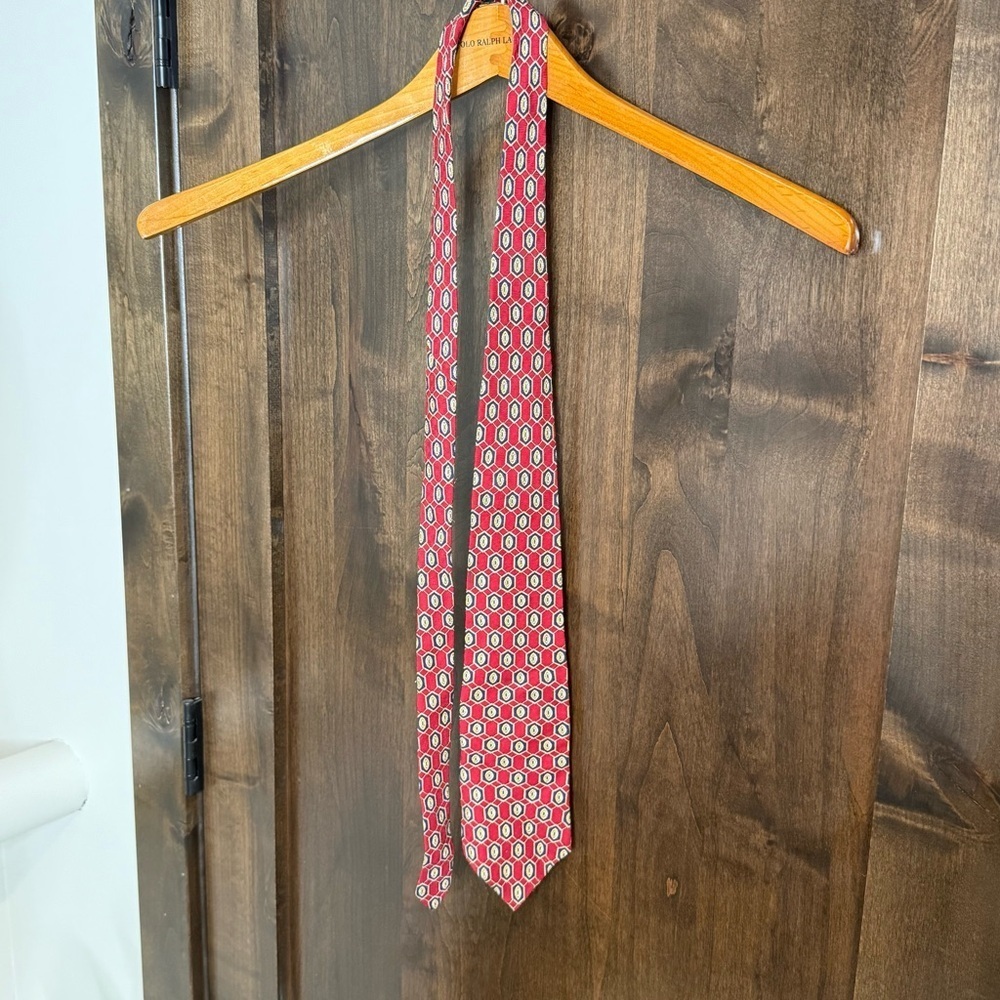 Puritan 100% Silk Necktie Striking Red Blue and Gold Geometric Pattern Tie